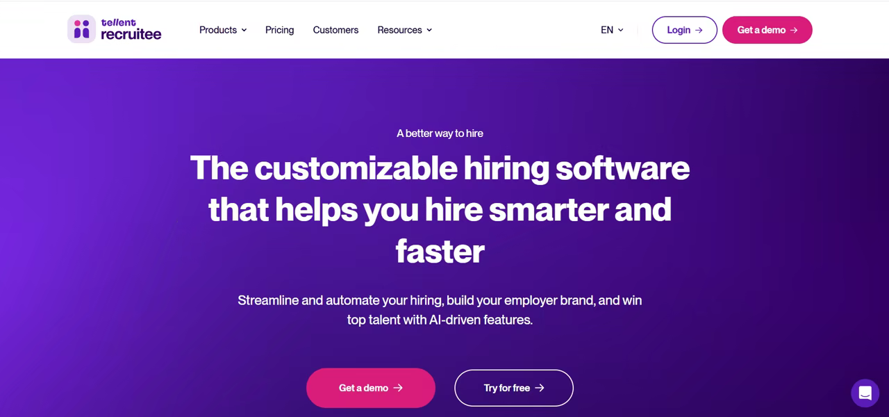 Tellent Recruitee homepage screenshot