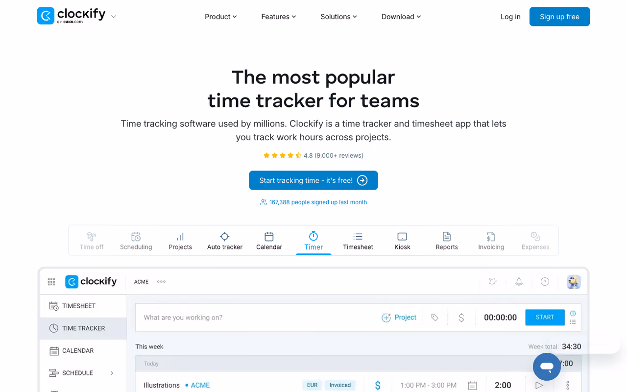 Clockify homepage screenshot