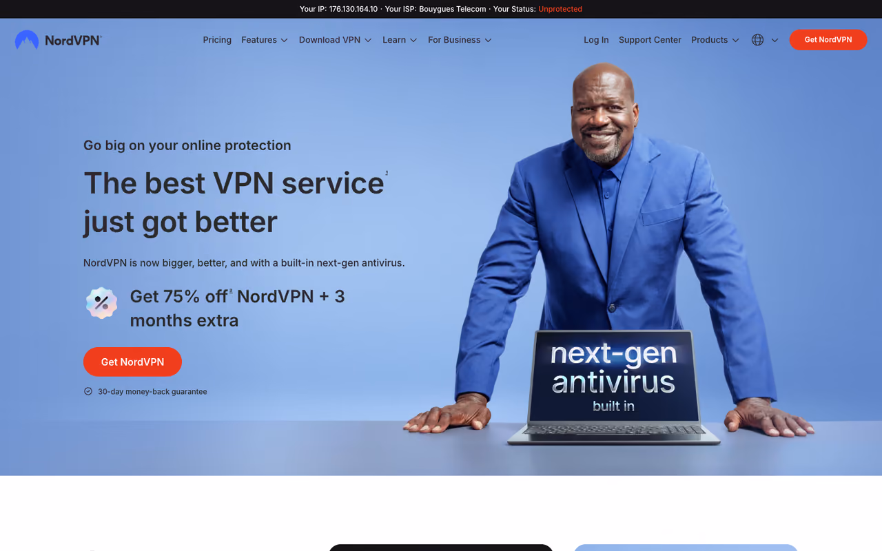 NordVPN homepage screenshot
