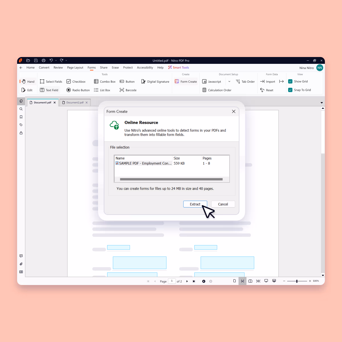 Creating a fillable form from an existing PDF in Nitro PDF