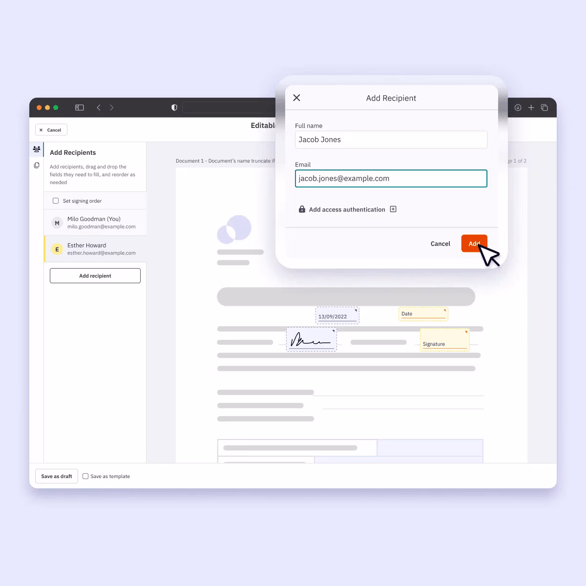 Adding recipients to a signing request in Nitro Sign