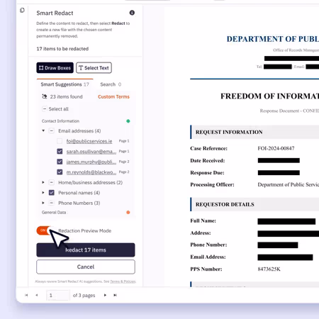 Redaction preview mode before applying permanent redactions