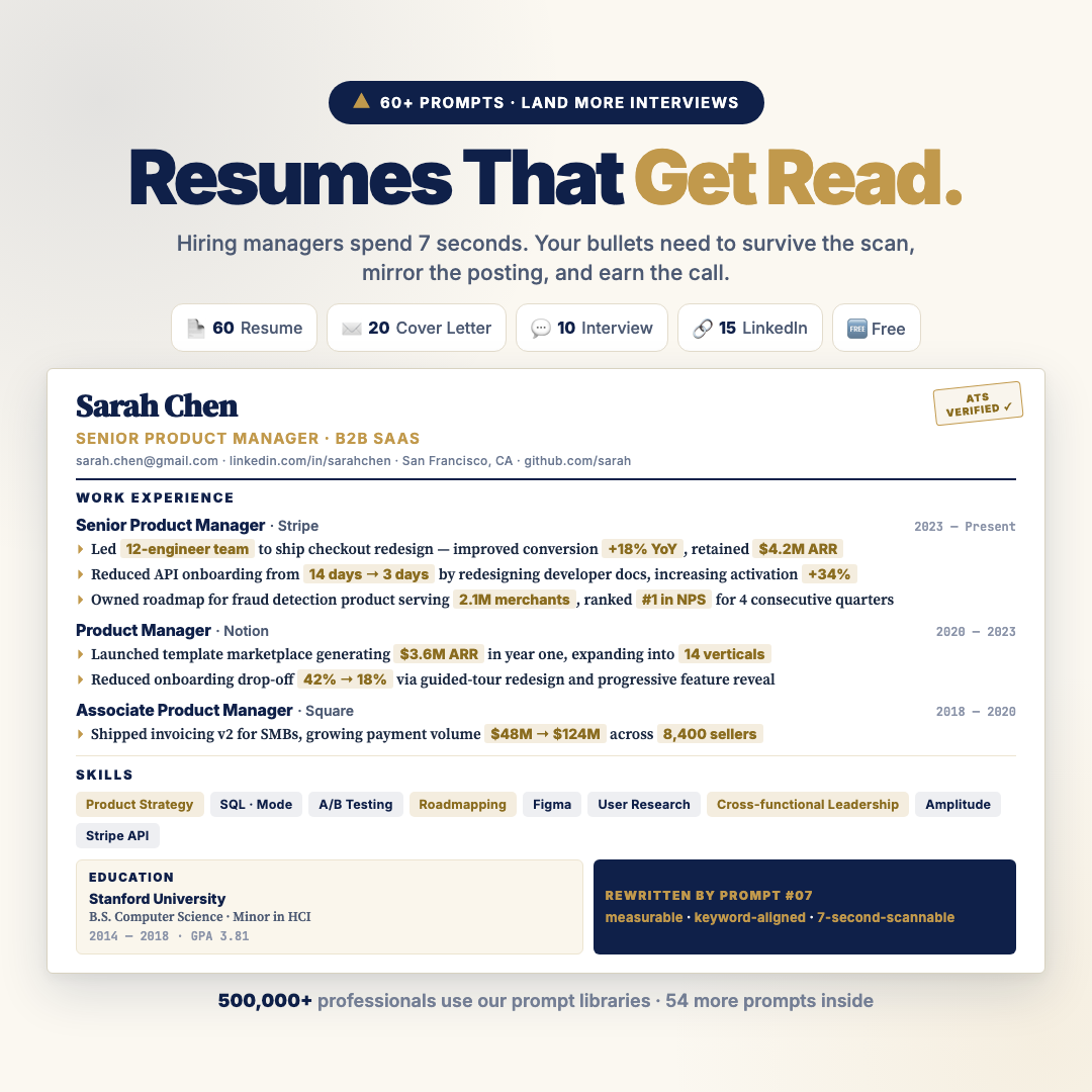 ChatGPT resume prompts preview