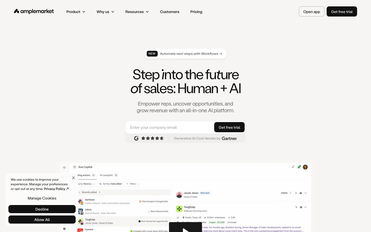 Amplemarket sales platform interface screenshot