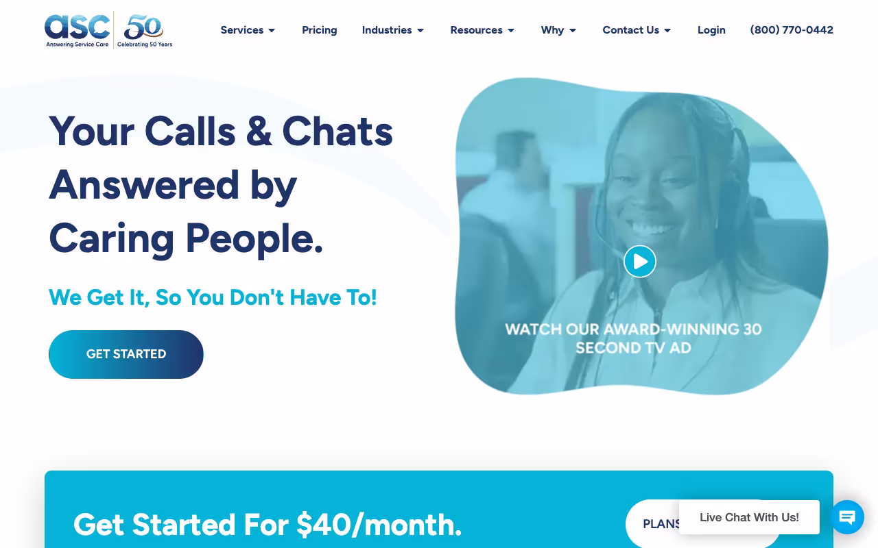 Answering Service Care customer support platform interface screenshot