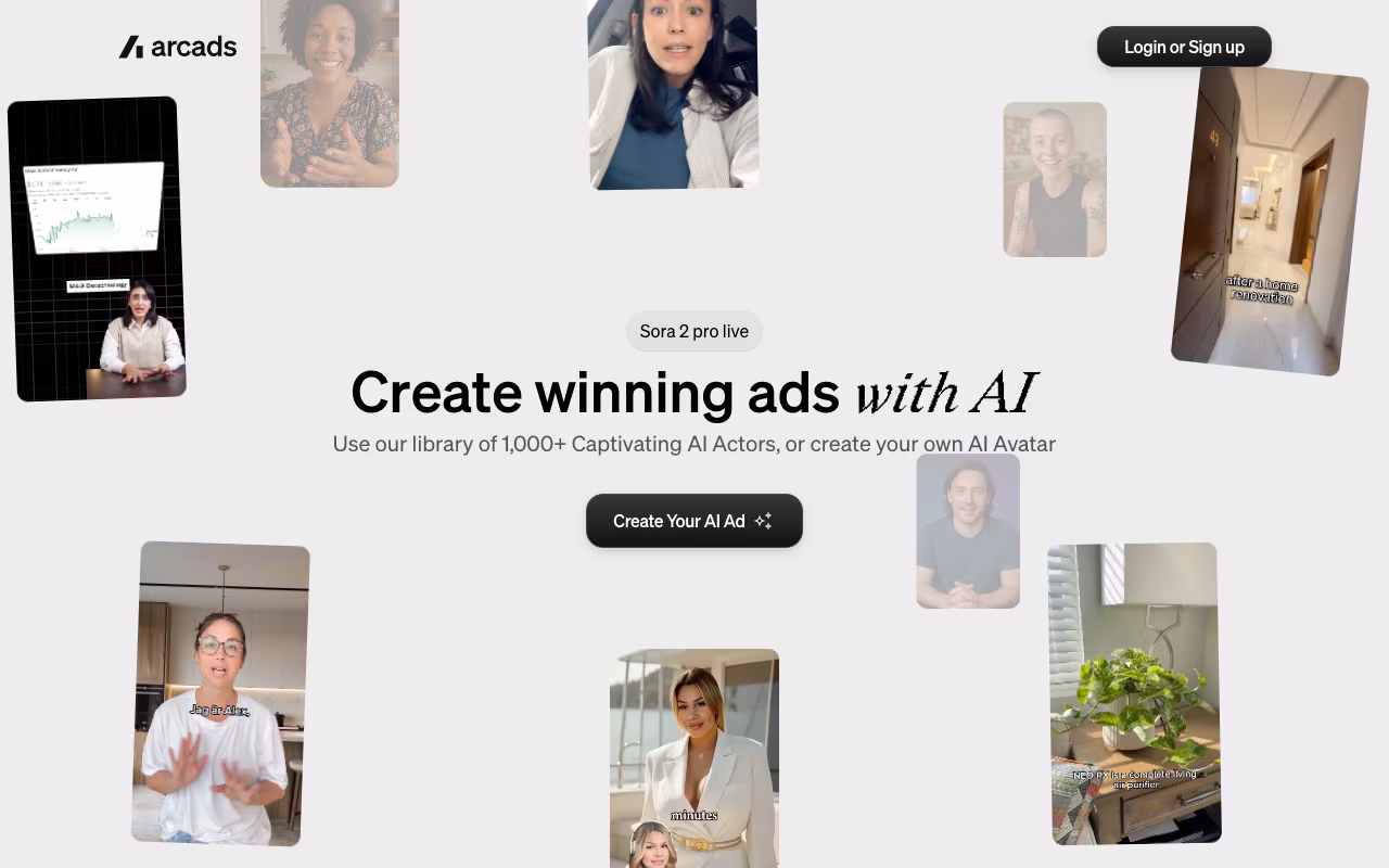 Arcads AI marketing platform interface screenshot