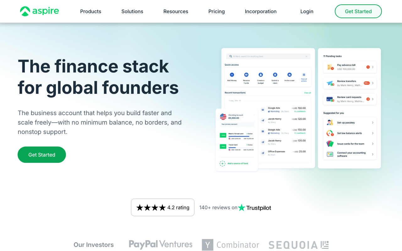 Aspire finance platform interface screenshot
