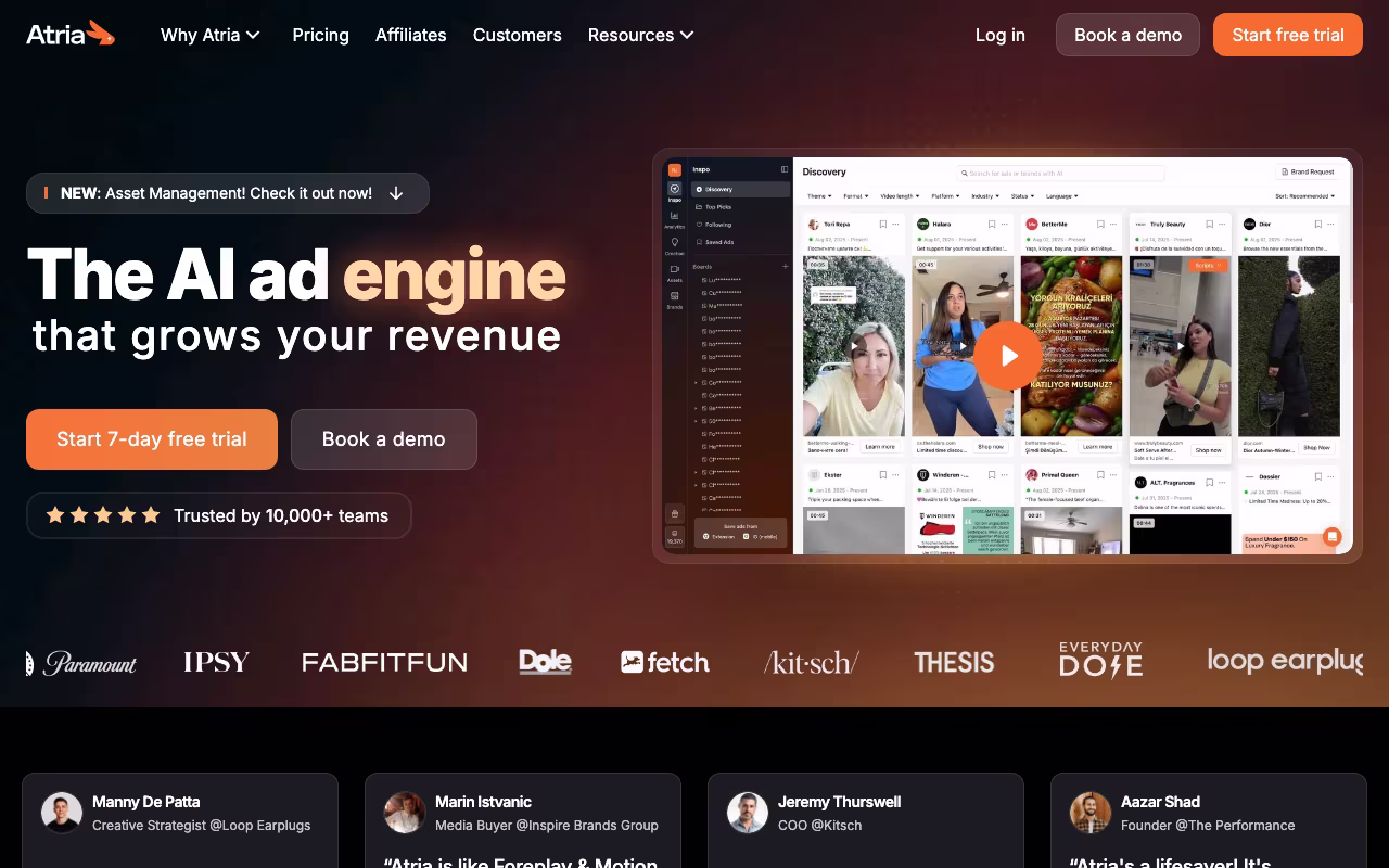 Atria marketing platform interface screenshot