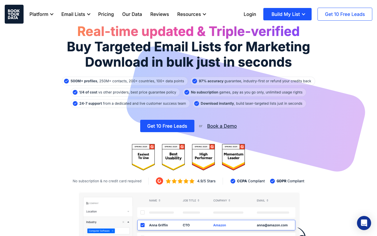 Bookyourdata sales platform interface screenshot