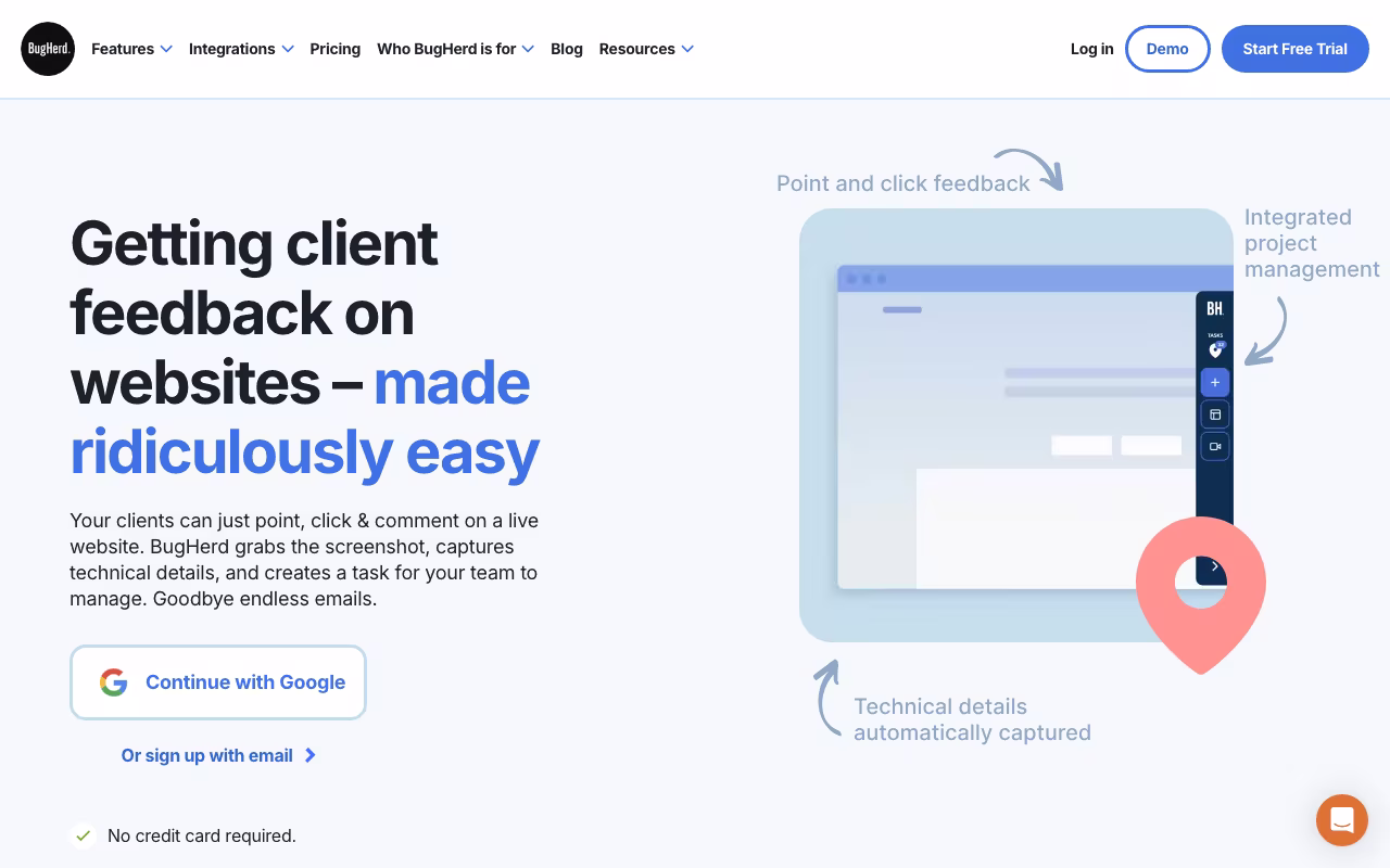 BugHerd dev platform interface screenshot