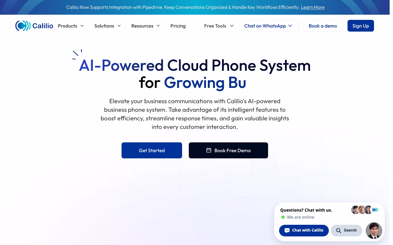 Calilio customer support platform interface screenshot