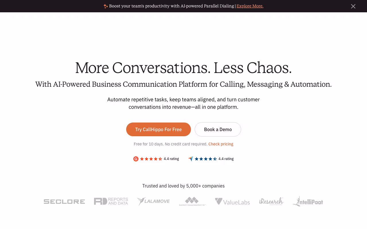 CallHippo customer support platform interface screenshot