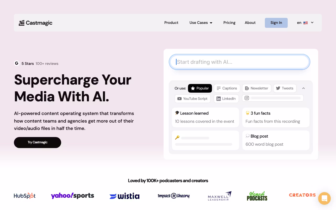 Castmagic content creation platform interface screenshot
