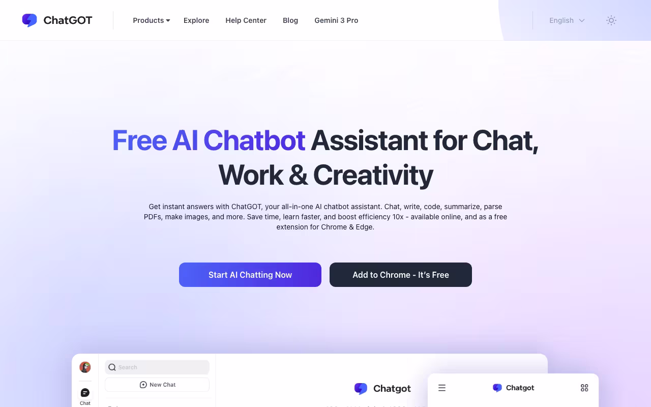 ChatGOT productivity platform interface screenshot