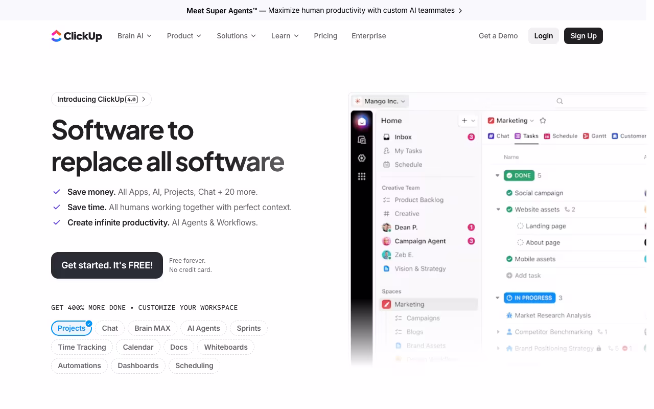 ClickUp project management platform interface screenshot