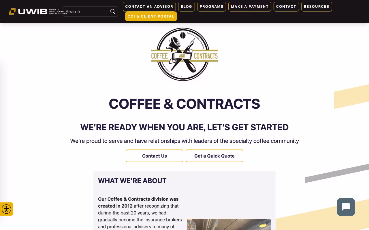 Coffee and Contracts marketing platform interface screenshot
