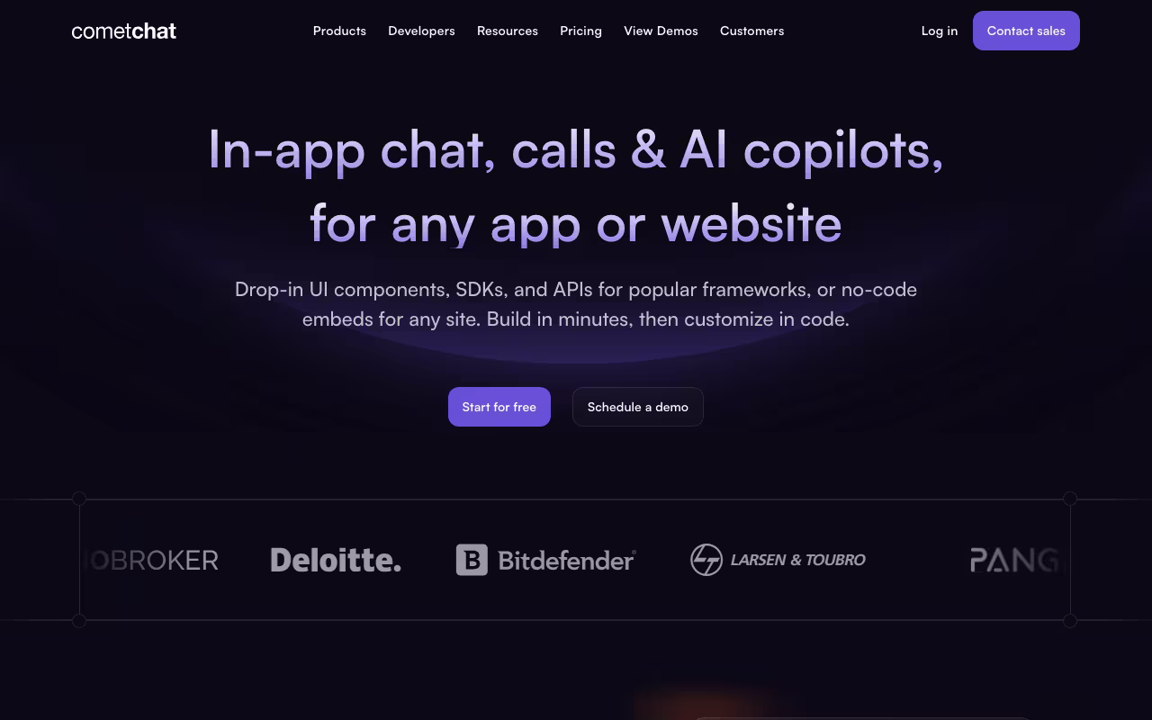 CometChat dev platform interface screenshot