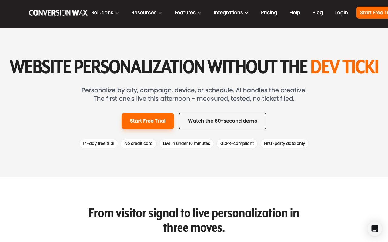 Conversion Wax marketing platform interface screenshot