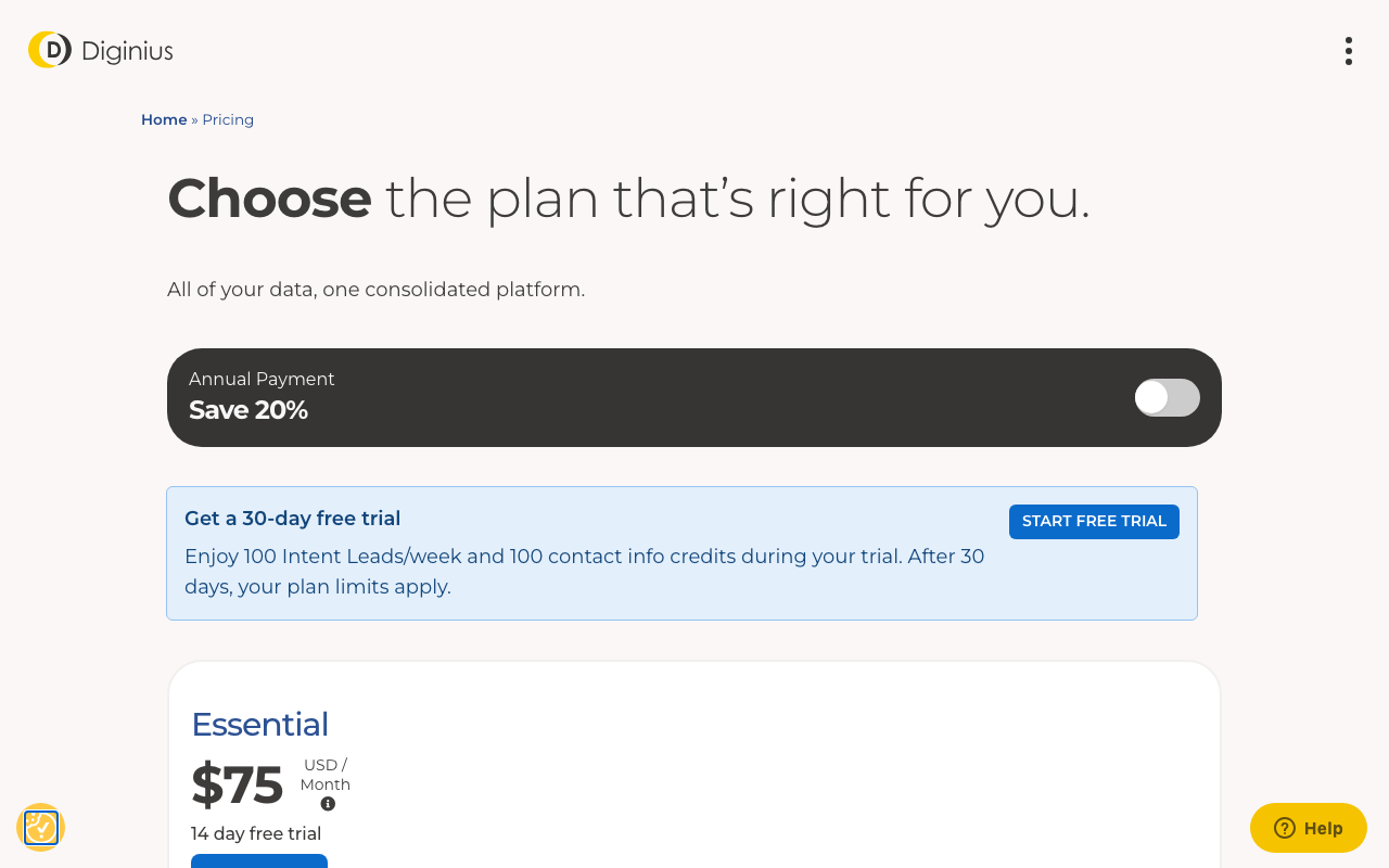 Diginius productivity platform interface screenshot