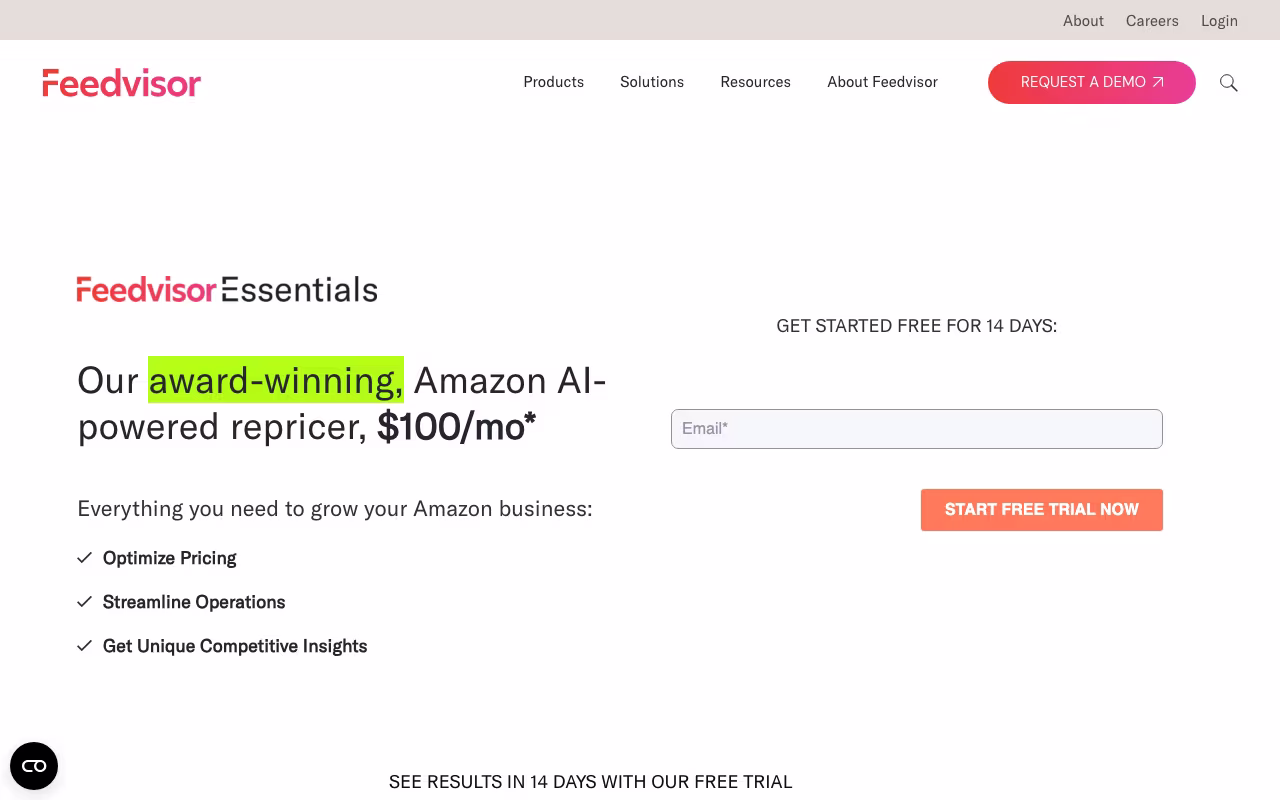 Feedvisor sales platform interface screenshot