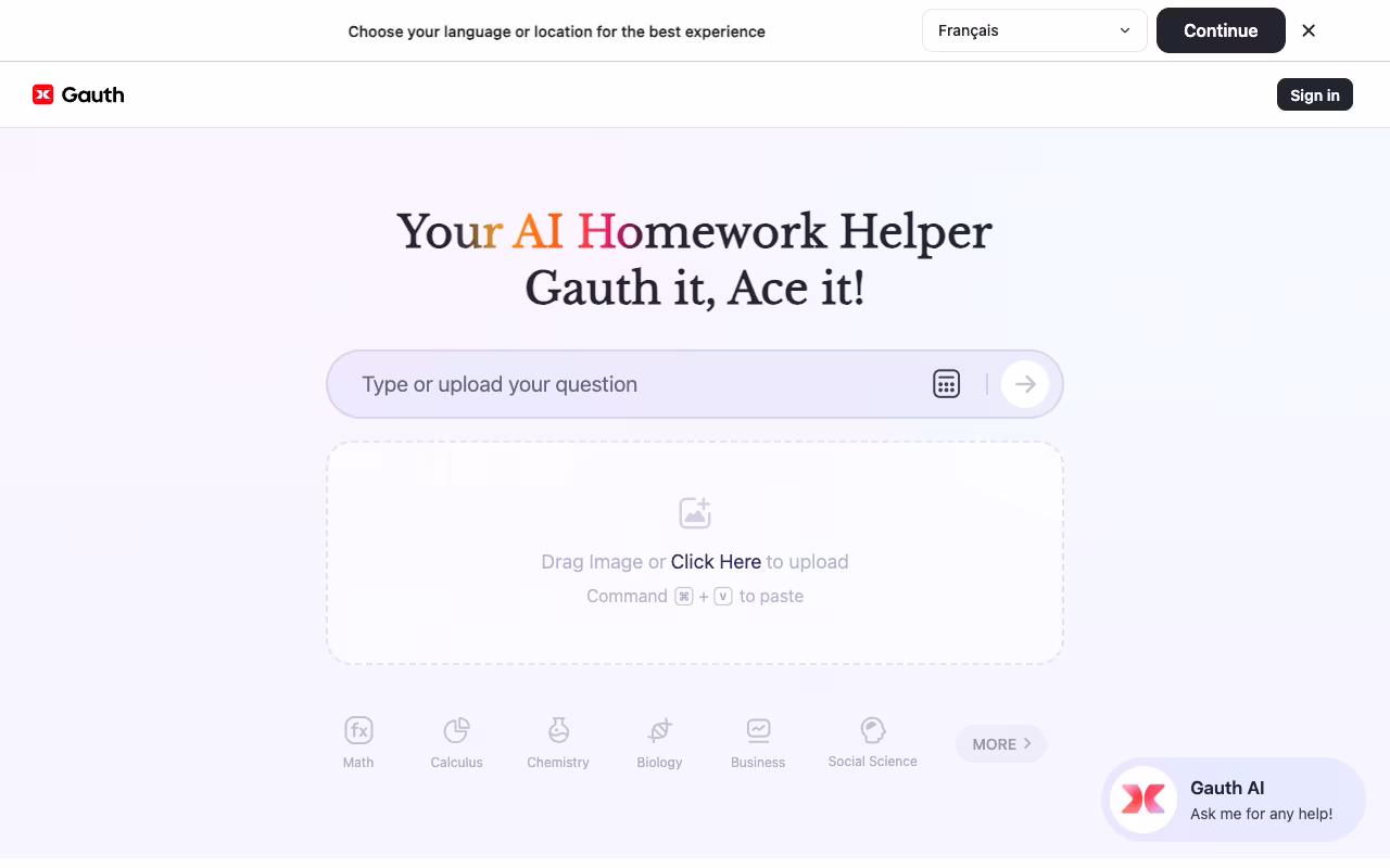 Gauth AI educational platform interface screenshot