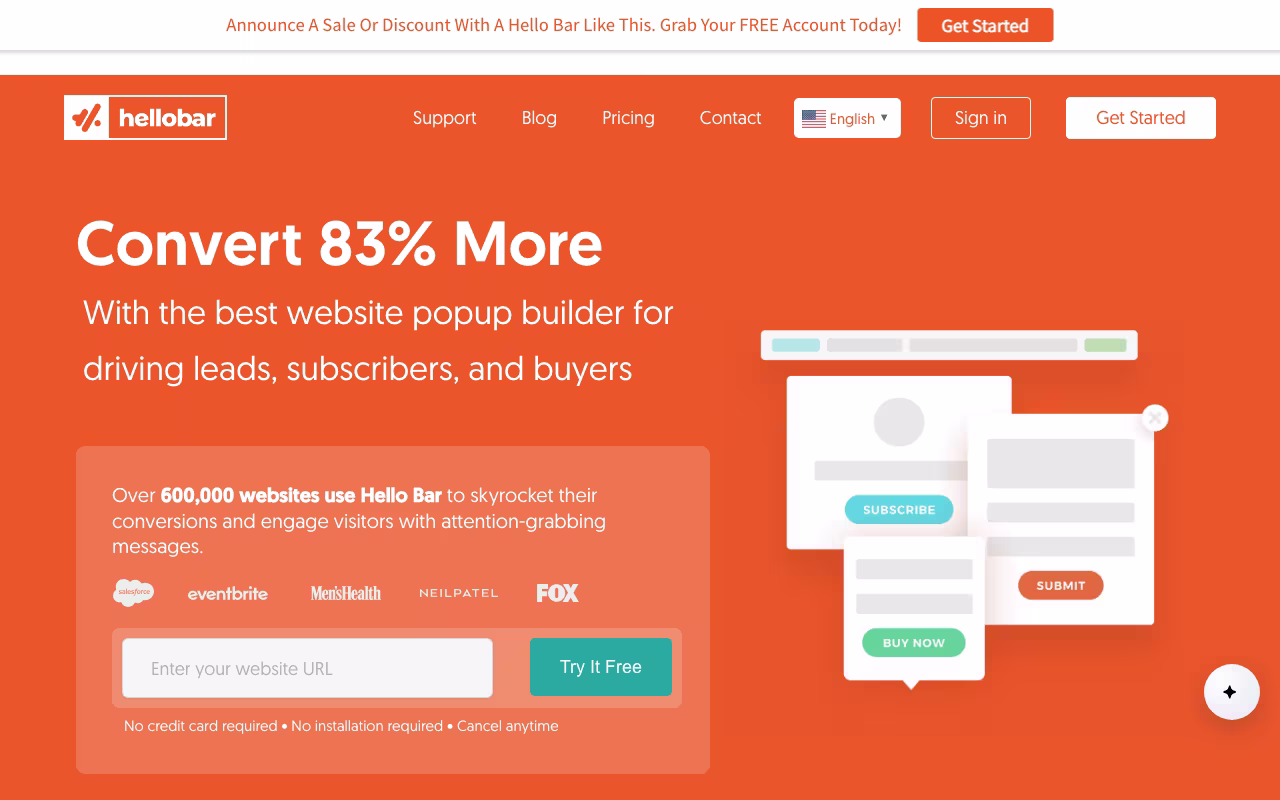 Hello Bar marketing platform interface screenshot