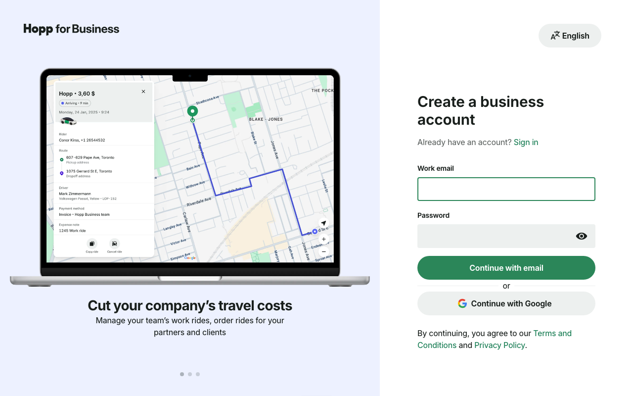 Hopp for Business marketing platform interface screenshot