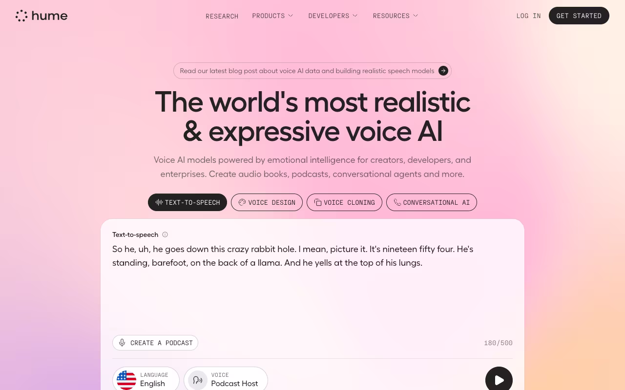 Hume AI customer support platform interface screenshot
