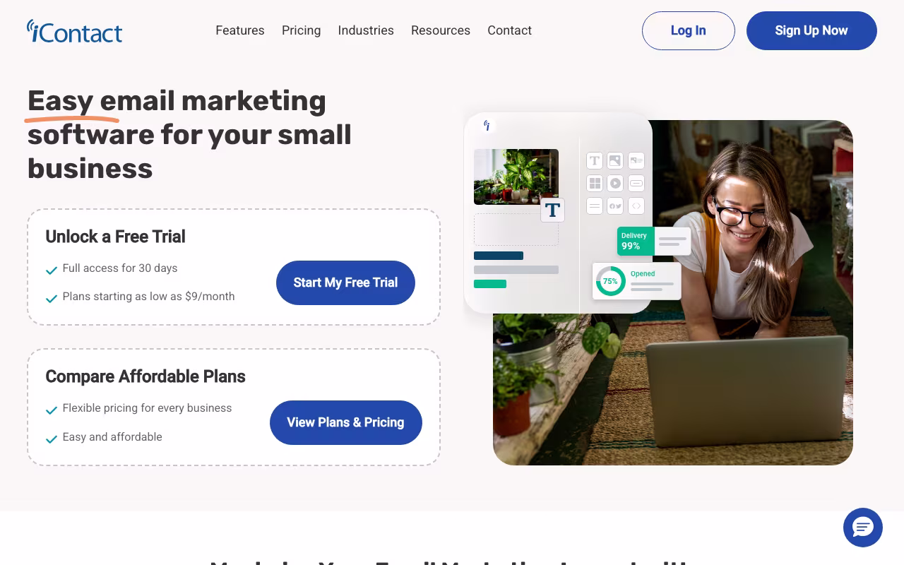 iContact marketing platform interface screenshot