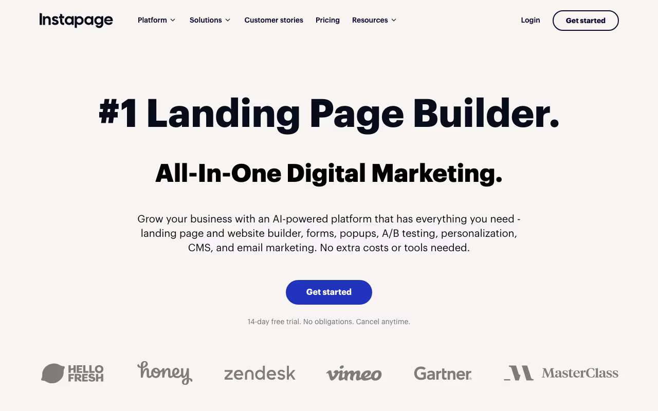 Instapage marketing platform interface screenshot