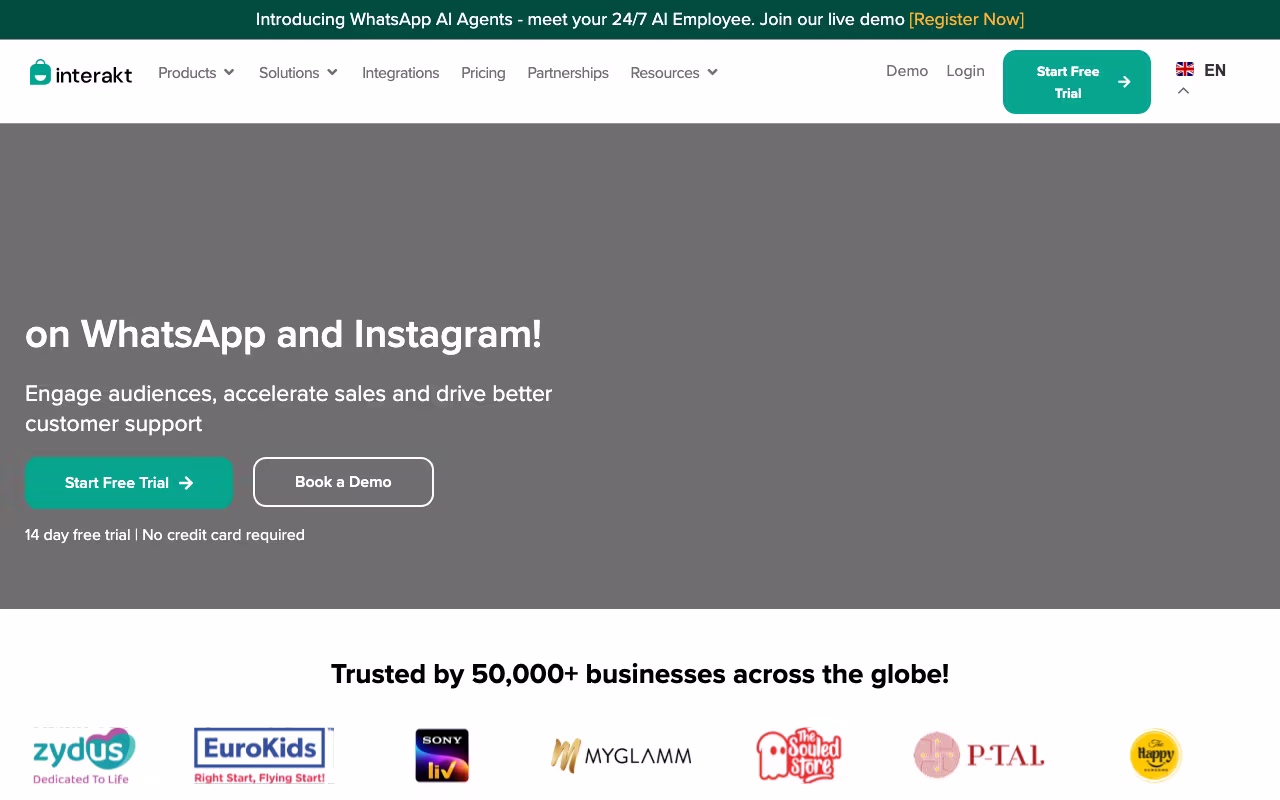 Interakt customer support platform interface screenshot