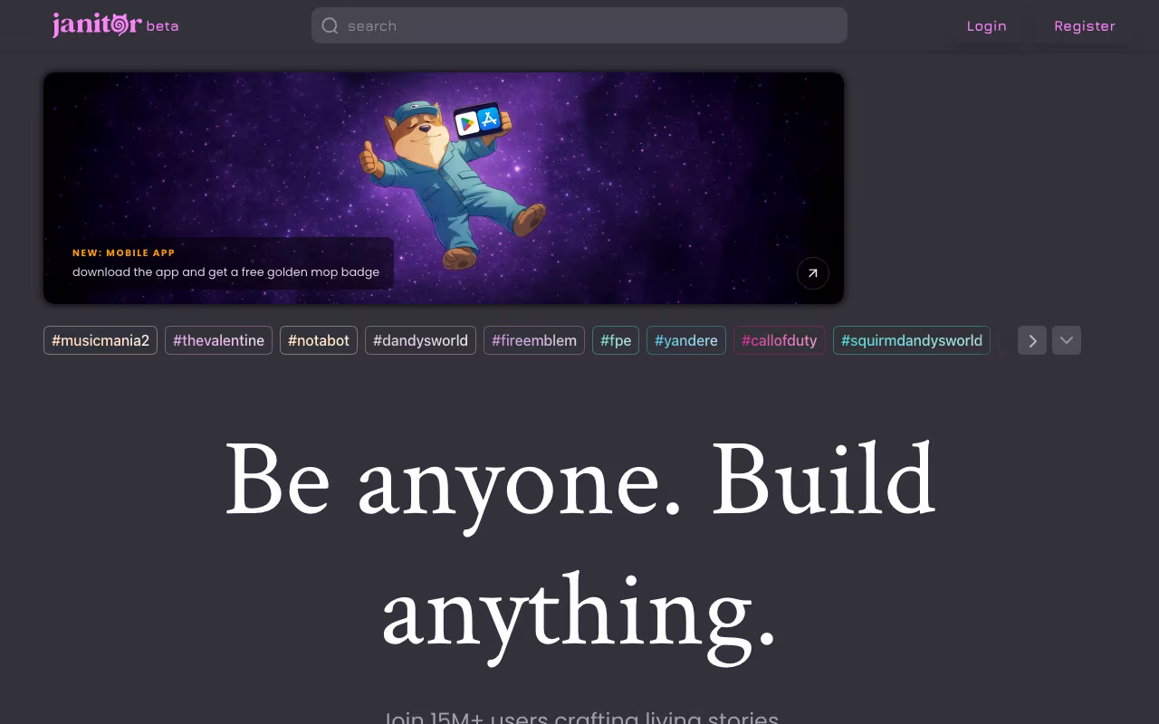 JanitorAI content creation platform interface screenshot