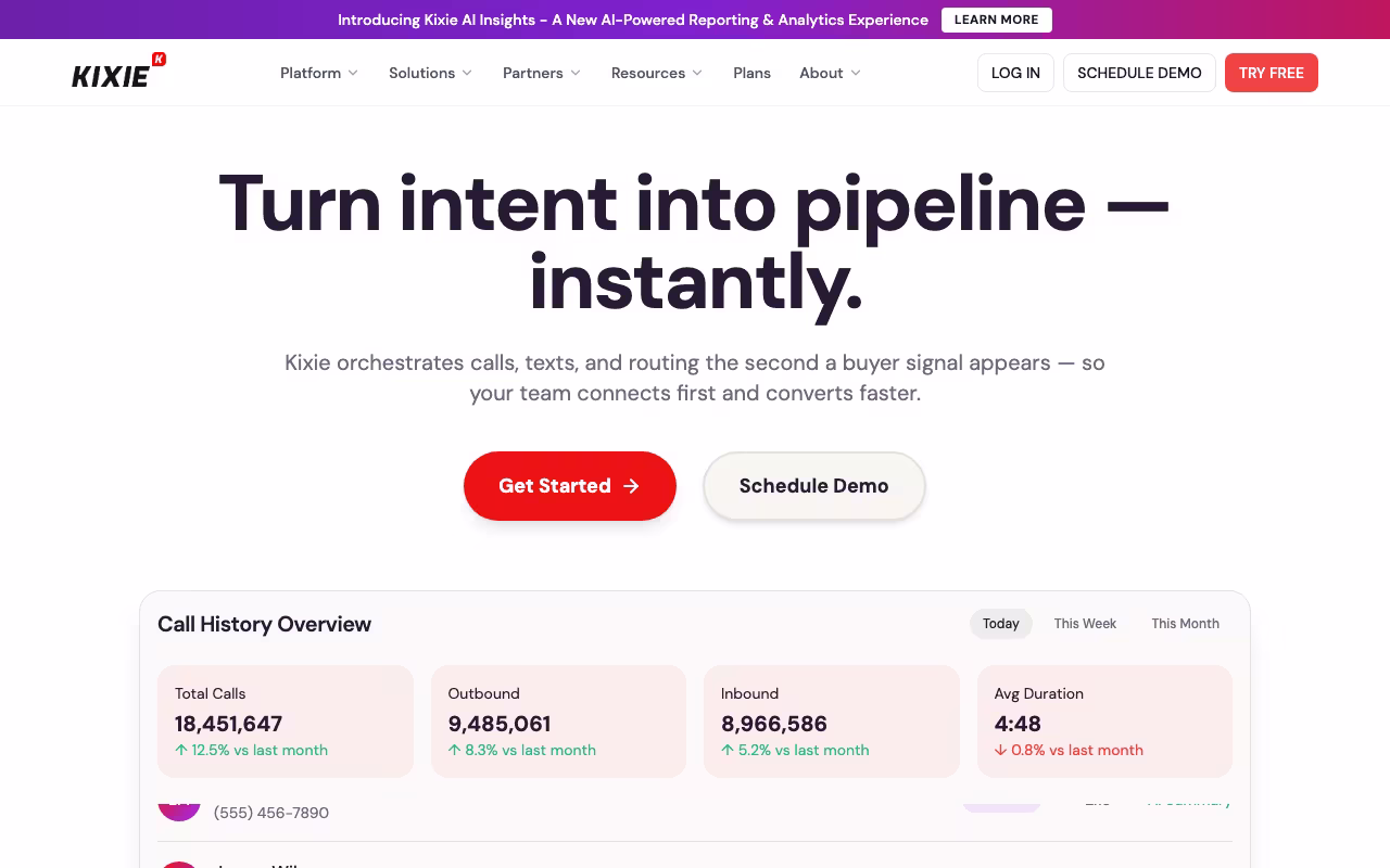 Kixie customer support platform interface screenshot
