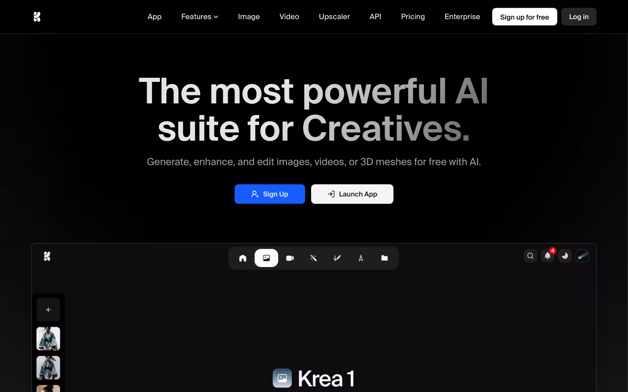 Krea AI design platform interface screenshot
