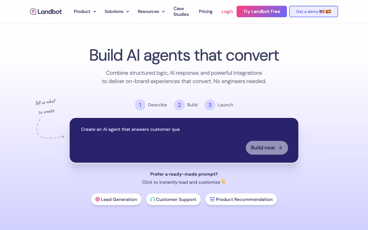 Landbot customer support platform interface screenshot