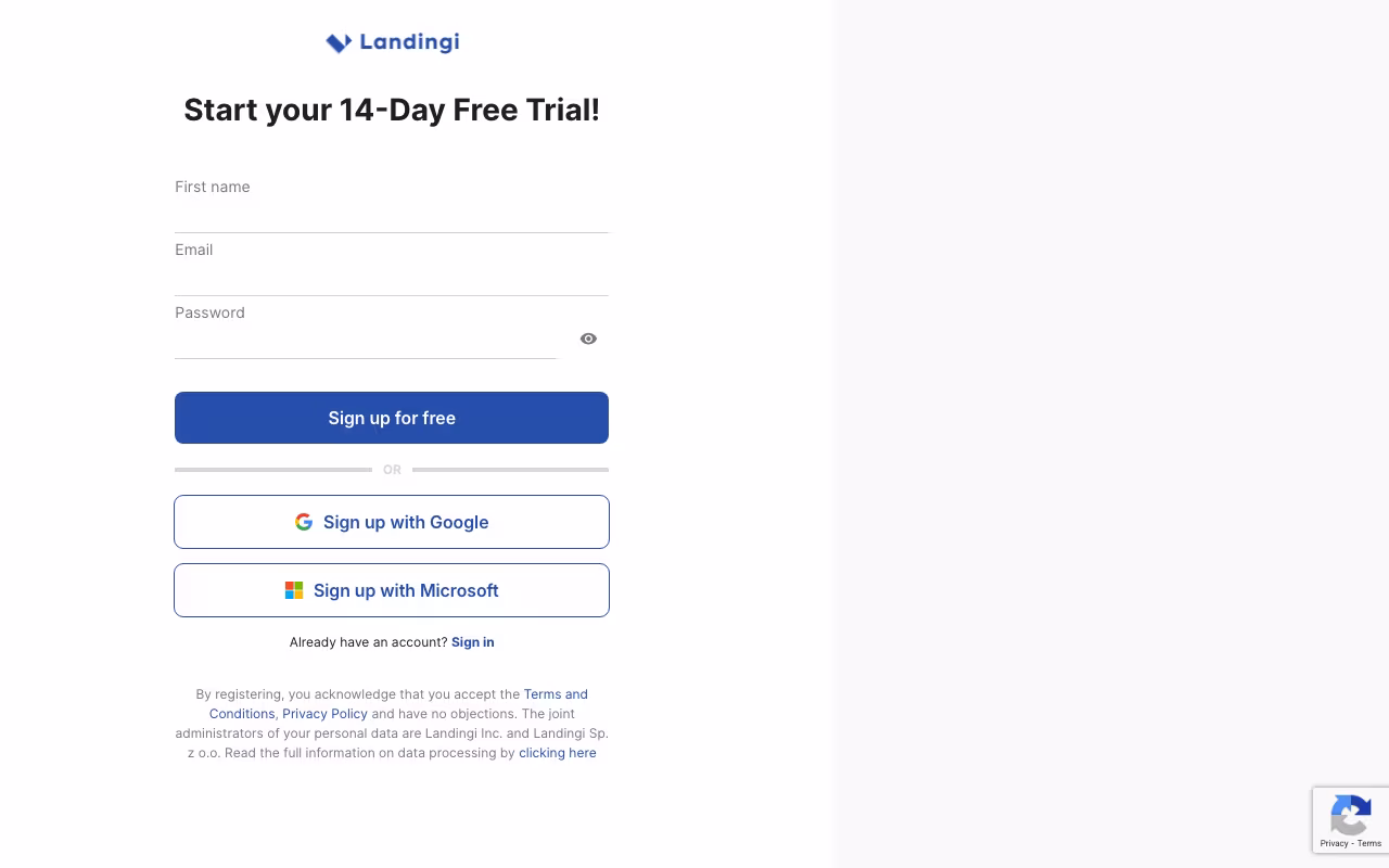 Landingi marketing platform interface screenshot