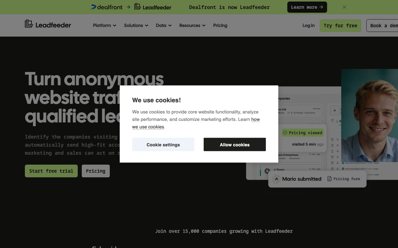 Leadfeeder sales platform interface screenshot