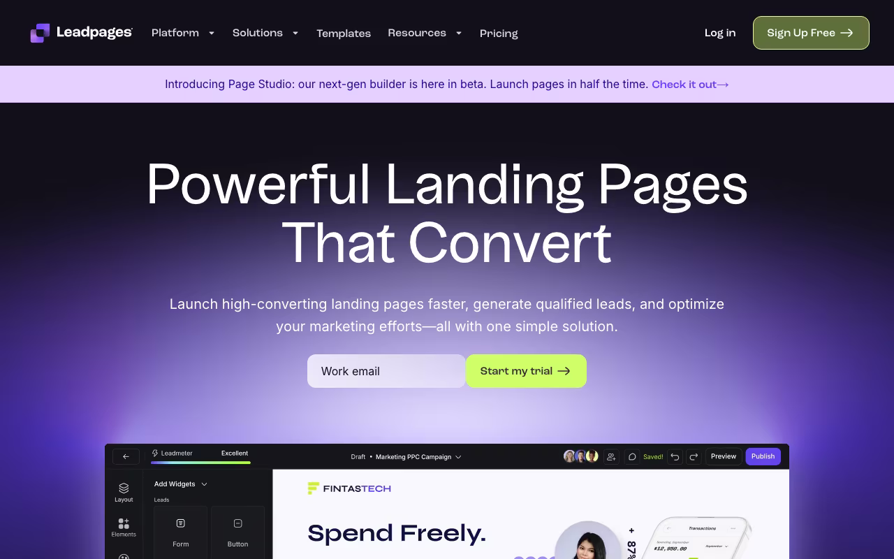 Leadpages marketing platform interface screenshot