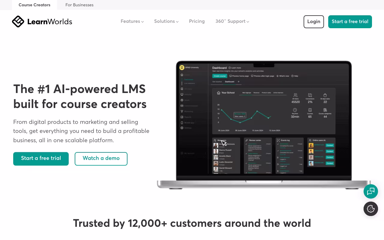 LearnWorlds educational platform interface screenshot