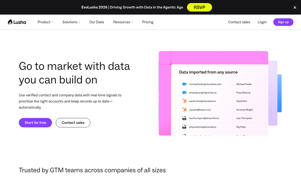Lusha sales platform interface screenshot