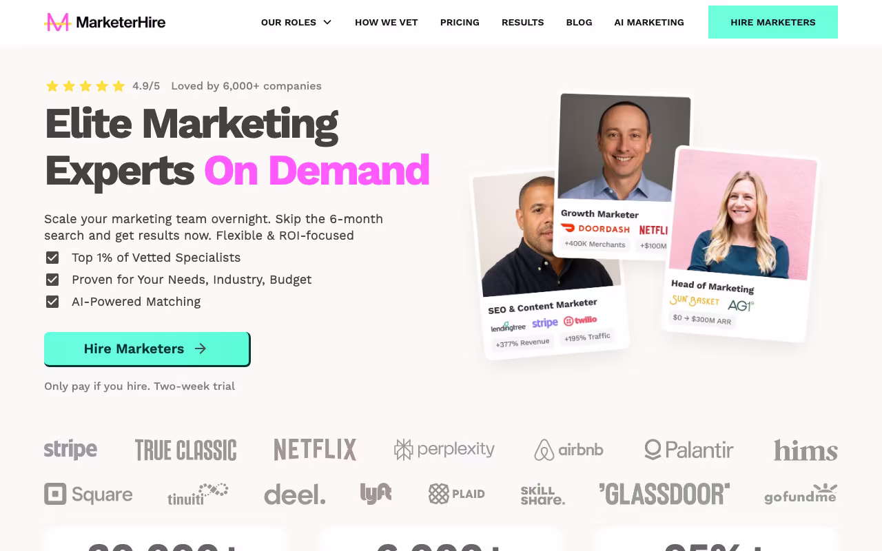 MarketerHire hr platform interface screenshot
