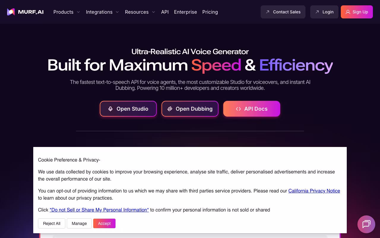 Murf AI content creation platform interface screenshot