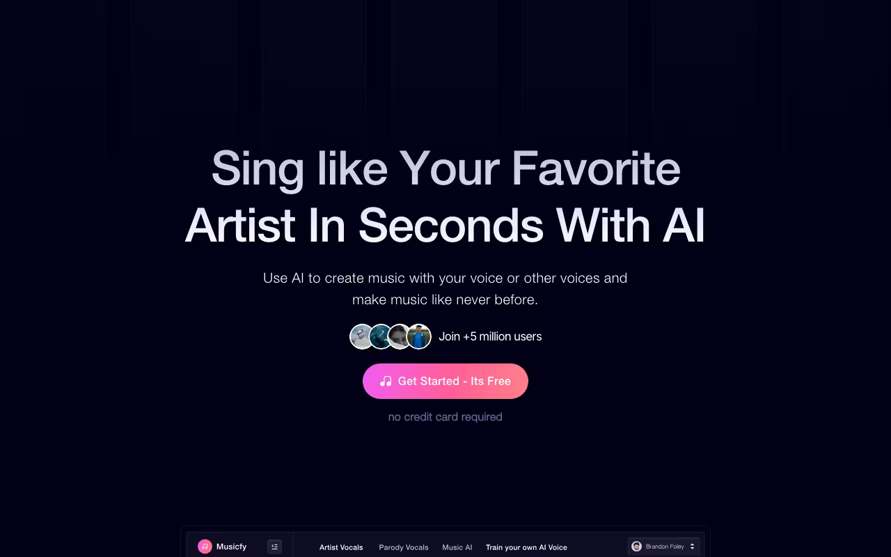 Musicfy content creation platform interface screenshot