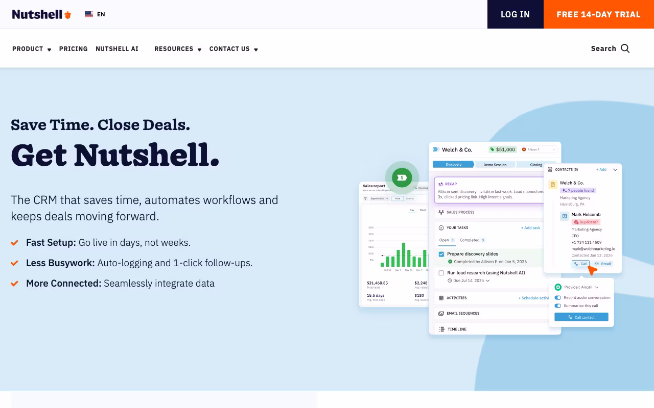 Nutshell sales platform interface screenshot