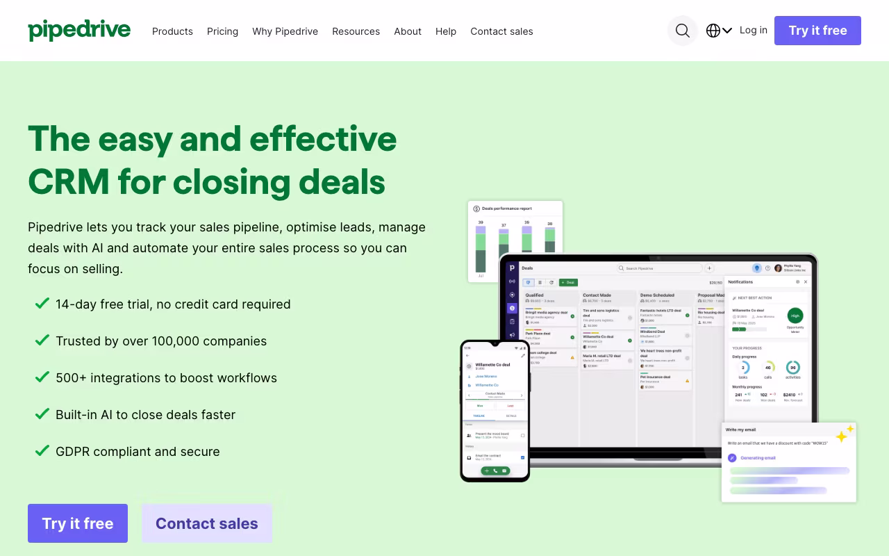 Pipedrive sales platform interface screenshot