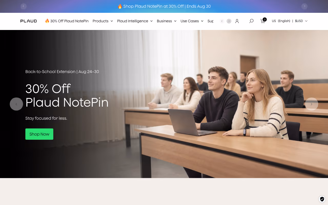 Plaud AI note-taking homepage screenshot