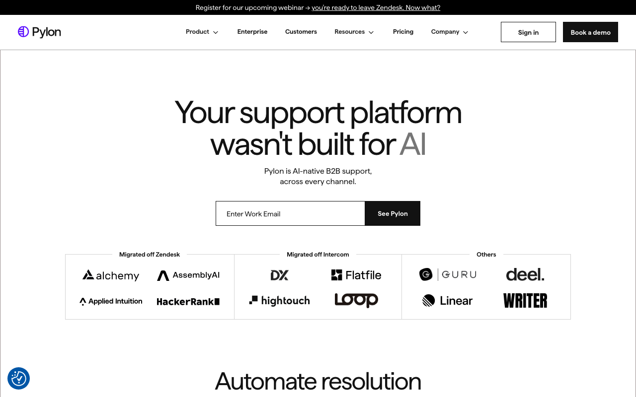 Pylon customer support platform interface screenshot