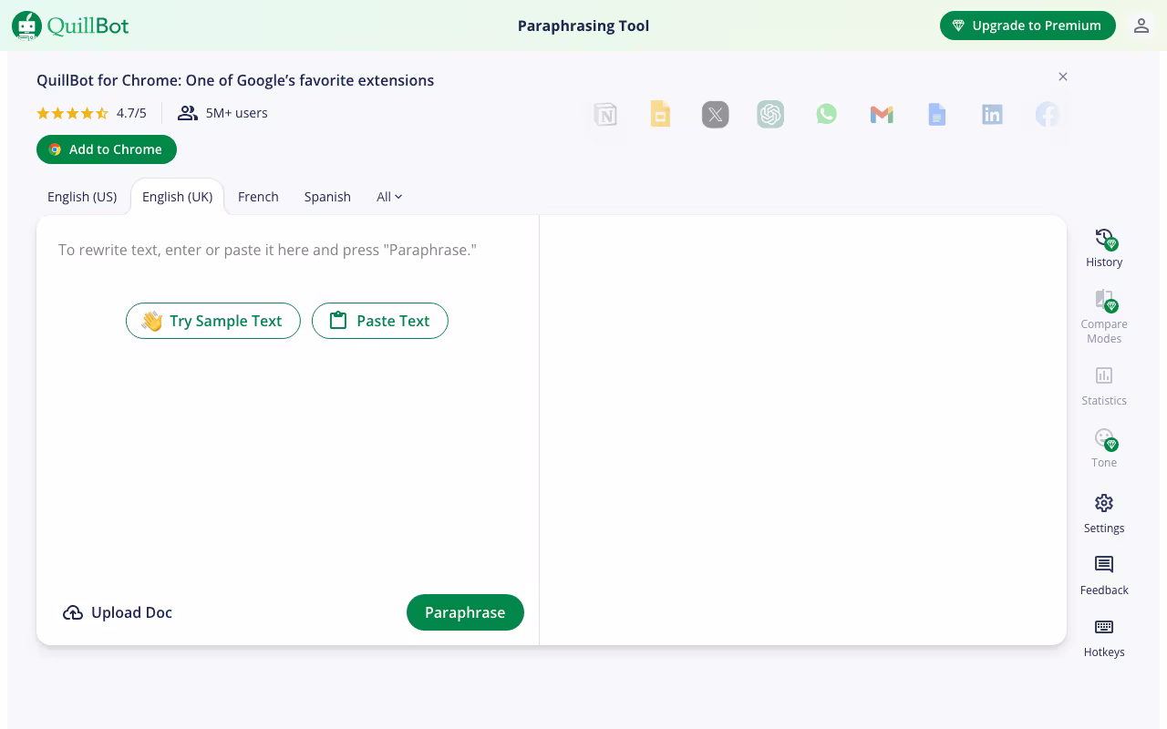 QuillBot content creation platform interface screenshot