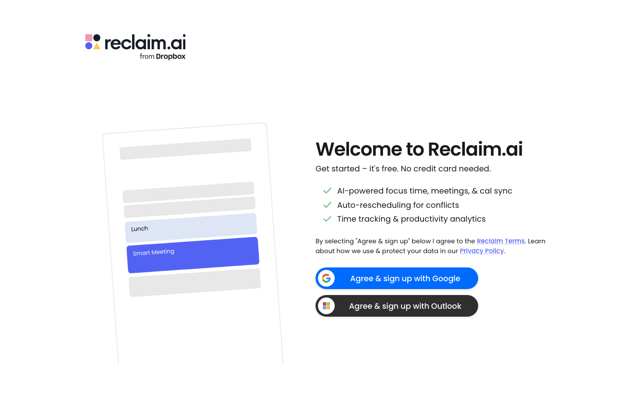 Reclaim.ai productivity platform interface screenshot