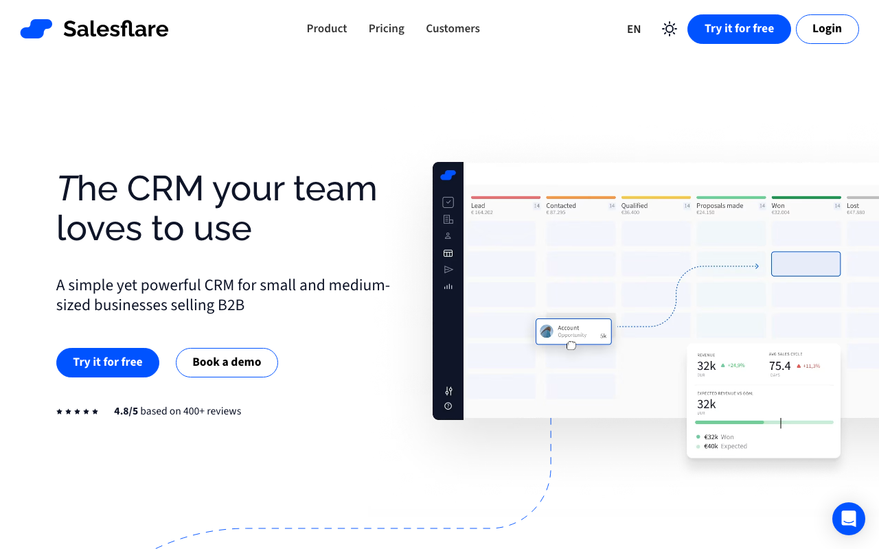 Salesflare sales platform interface screenshot